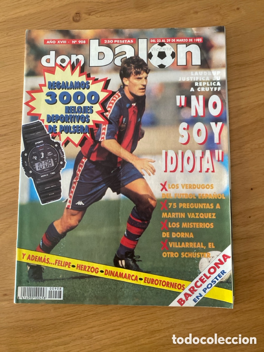 Coleccionismo deportivo: Don bal&oacute;n 908 - Poster Barcelona - Laudrup - Atl&eacute;tico - Dinamarca - M. V&aacute;zquez - Copas Europeas