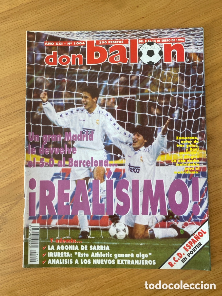 Coleccionismo deportivo: Don bal&oacute;n 1004 - Real Madrid - P&oacute;ster Espanyol - Kluivert - Liverpool - 5-0 Madrid vs Bar&ccedil;a