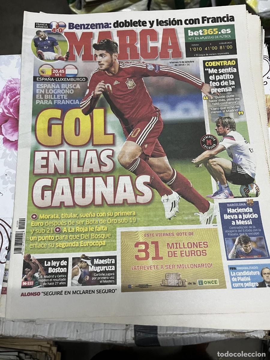 Coleccionismo deportivo: MARCA (9-10-2015) HOY ESPA&Ntilde;A LUXEMBURGO MORATA FRANCIA 4-0 ARMENIA BENZEMA HACIENDA MESSI
