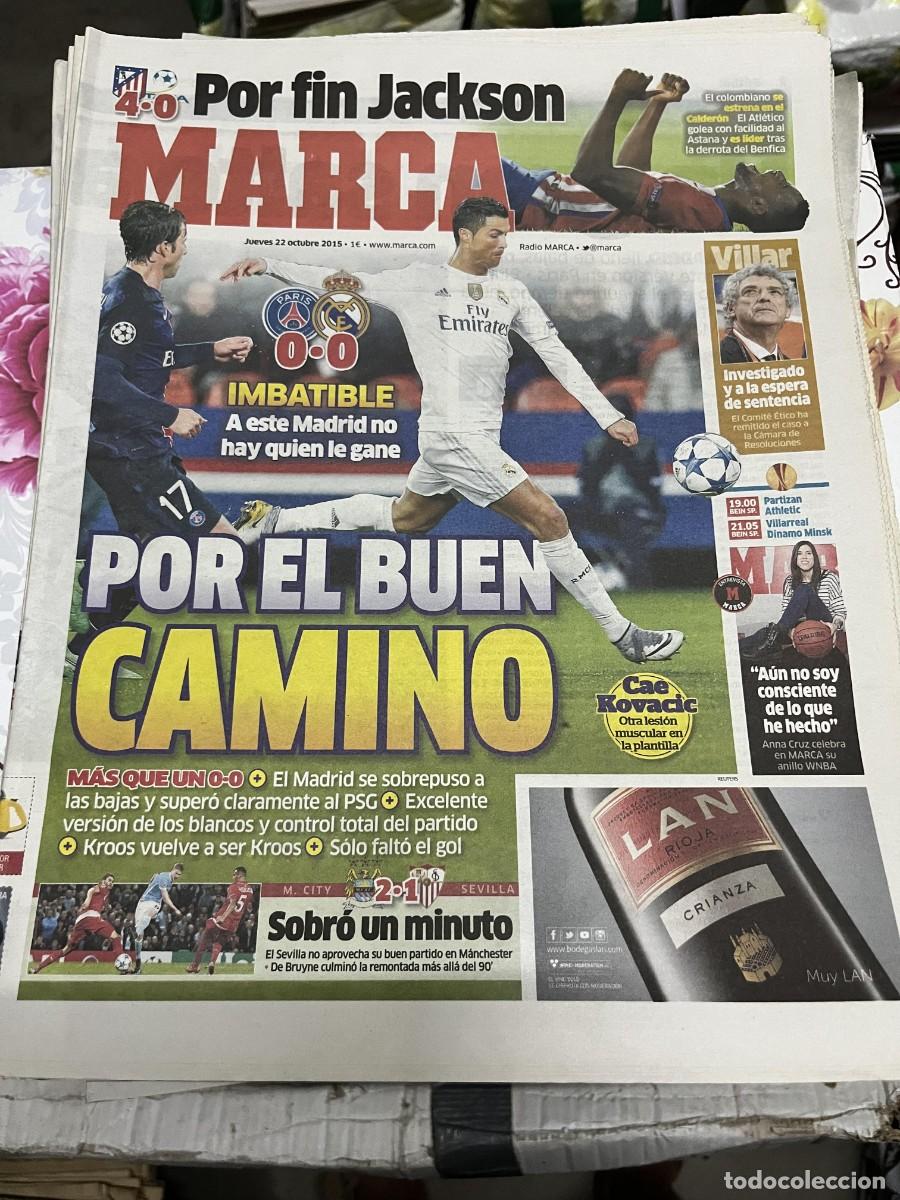 Coleccionismo deportivo: MARCA (22-10-2015) PSG 0-0 REAL MADRID ATLETICO MADRID 4-0 ASTANA MANCHESTER CITY 2-1 SEVILLA