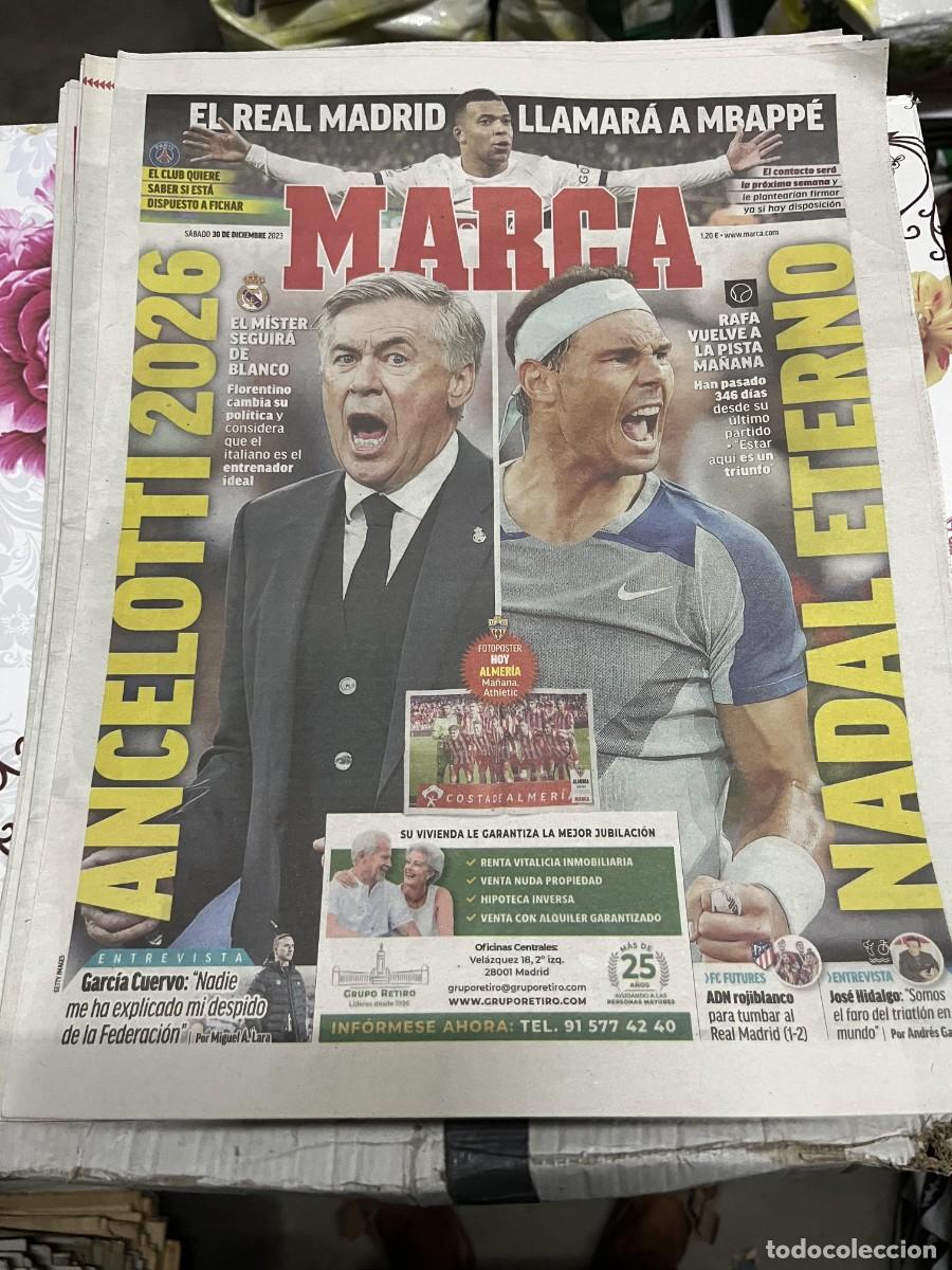 Coleccionismo deportivo: MARCA (30-12-2023) MBAPPE ANCELOTTI REAL MADRID PSG RAFAEL NADAL POSTER ALMERIA