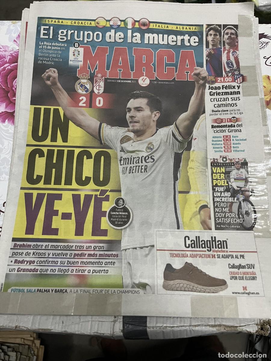 Coleccionismo deportivo: MARCA (3-12-2023) REAL MADRID 2-0 GRANADA SORTEO EURO EUROCOPA BARCELONA ATLETICO VAN DER POEL