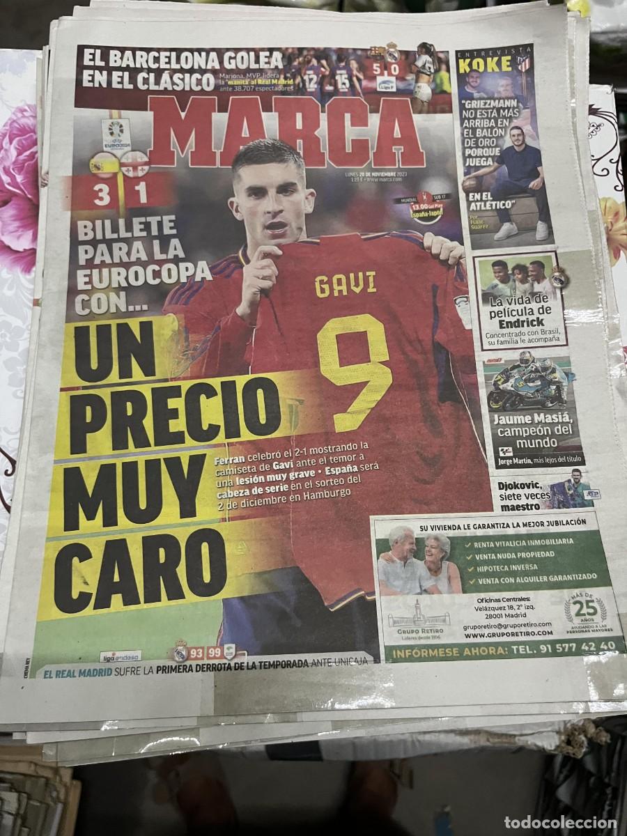 Coleccionismo deportivo: MARCA (20-11-2023) SELECCION ESPA&Ntilde;OLA ESPA&Ntilde;A 3-1 GEORGIA BARCELONA 5-0 REAL MADRID FEMENINO GAVI