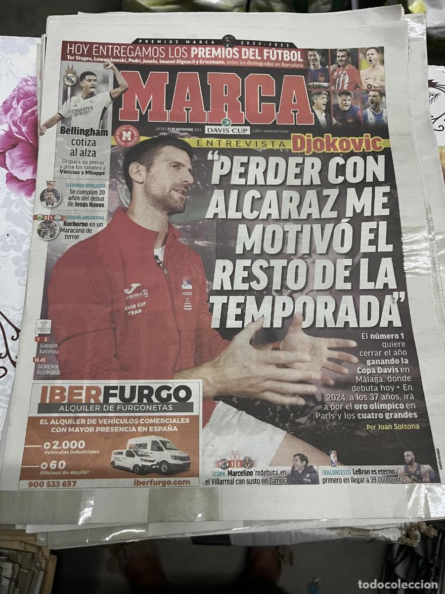 Coleccionismo deportivo: MARCA (23-11-2023) DJOKOVIC TENIS ALCARAZ PREMIOS DEL FUTBOL MARCA BELLINGHAM JESUS NAVAS