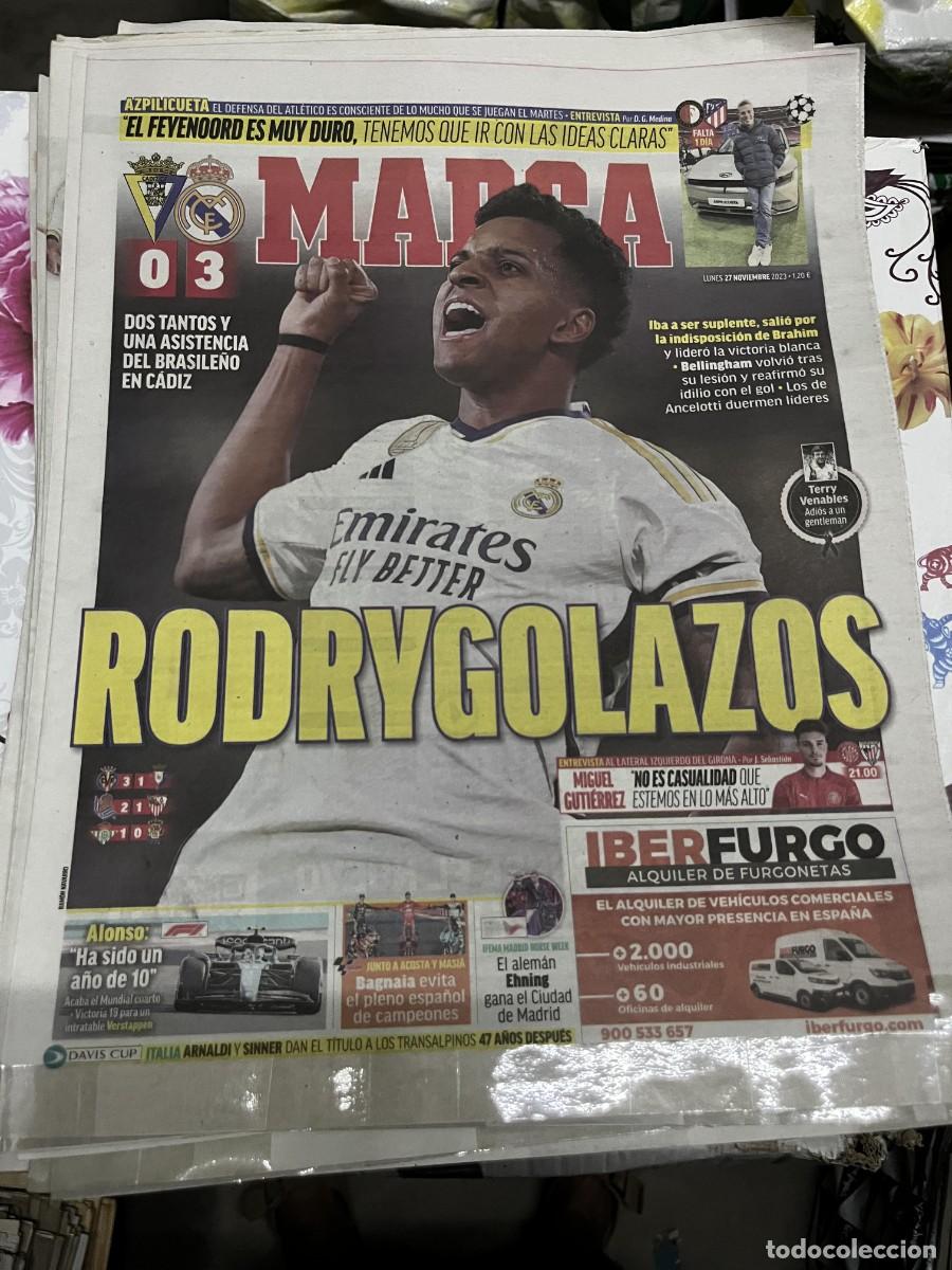 Coleccionismo deportivo: MARCA (27-11-2023) CADIZ 0-3 REAL MADRID JORNADA LIGA RODRYGO FEYENOORD ATLETICO AZPILICUETA