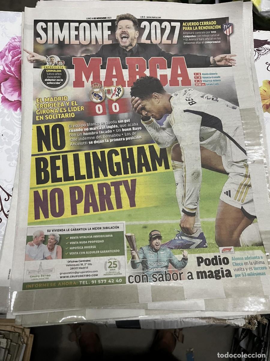 Coleccionismo deportivo: MARCA (6-11-2023) REAL MADRID 0-0 RAYO JORNADA LIGA BELLINGHAM SIMEONE RENOVADO FERNANDO ALONSO