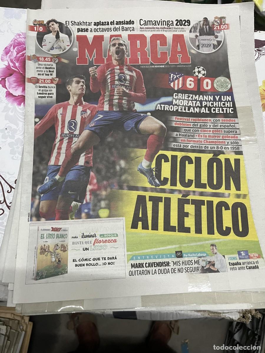 Coleccionismo deportivo: MARCA (8-11-2023) CHAMPIONS ATLETICO MADRID 6-0 CELTIC GLASGOW SHAKHTAR DONETSK 1-0 BARCELONA
