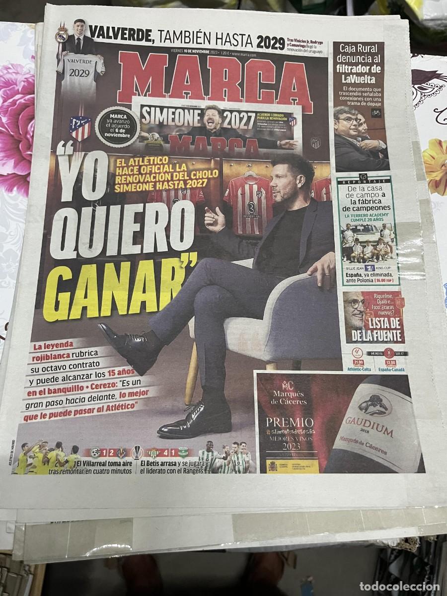 Coleccionismo deportivo: MARCA (10-11-2023) SIMEONE RENOVACION ATLETICO MADRID BETIS 4-1 ARIS LIMASSOL MACCABI 1-2 VILLARREAL