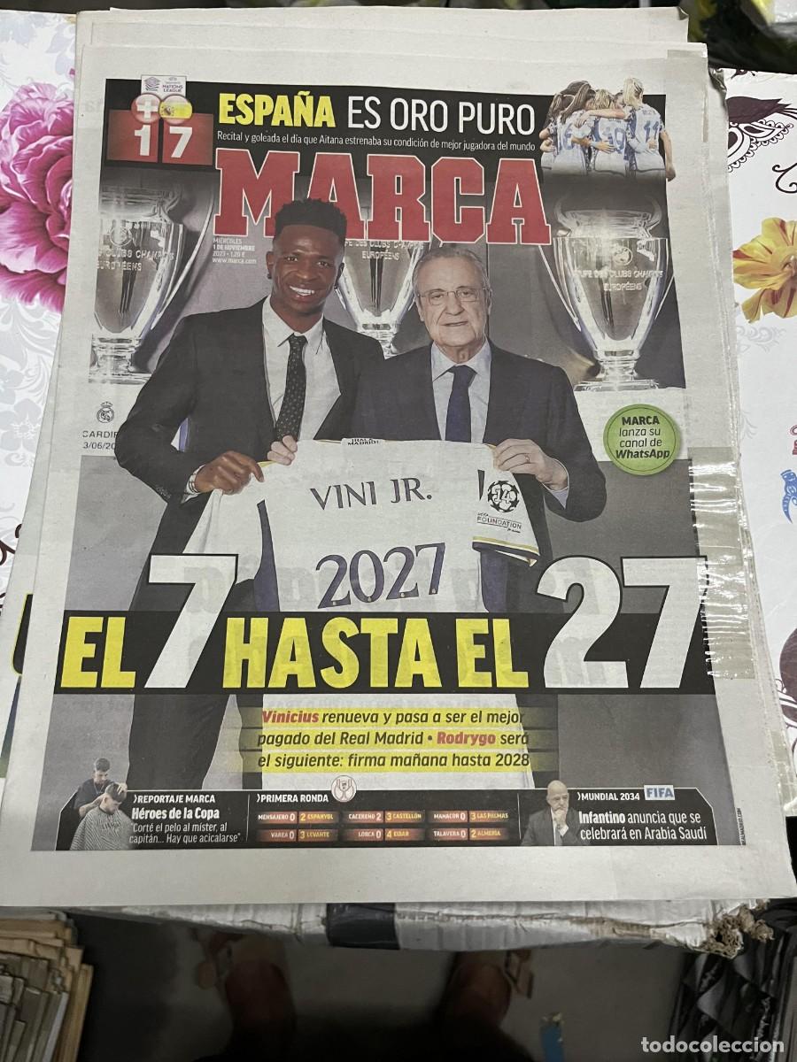 Coleccionismo deportivo: MARCA (1-11-2023) RENOVACION VINICIUS REAL MADRID SUIZA 1-7 ESPA&Ntilde;A FEMENINO