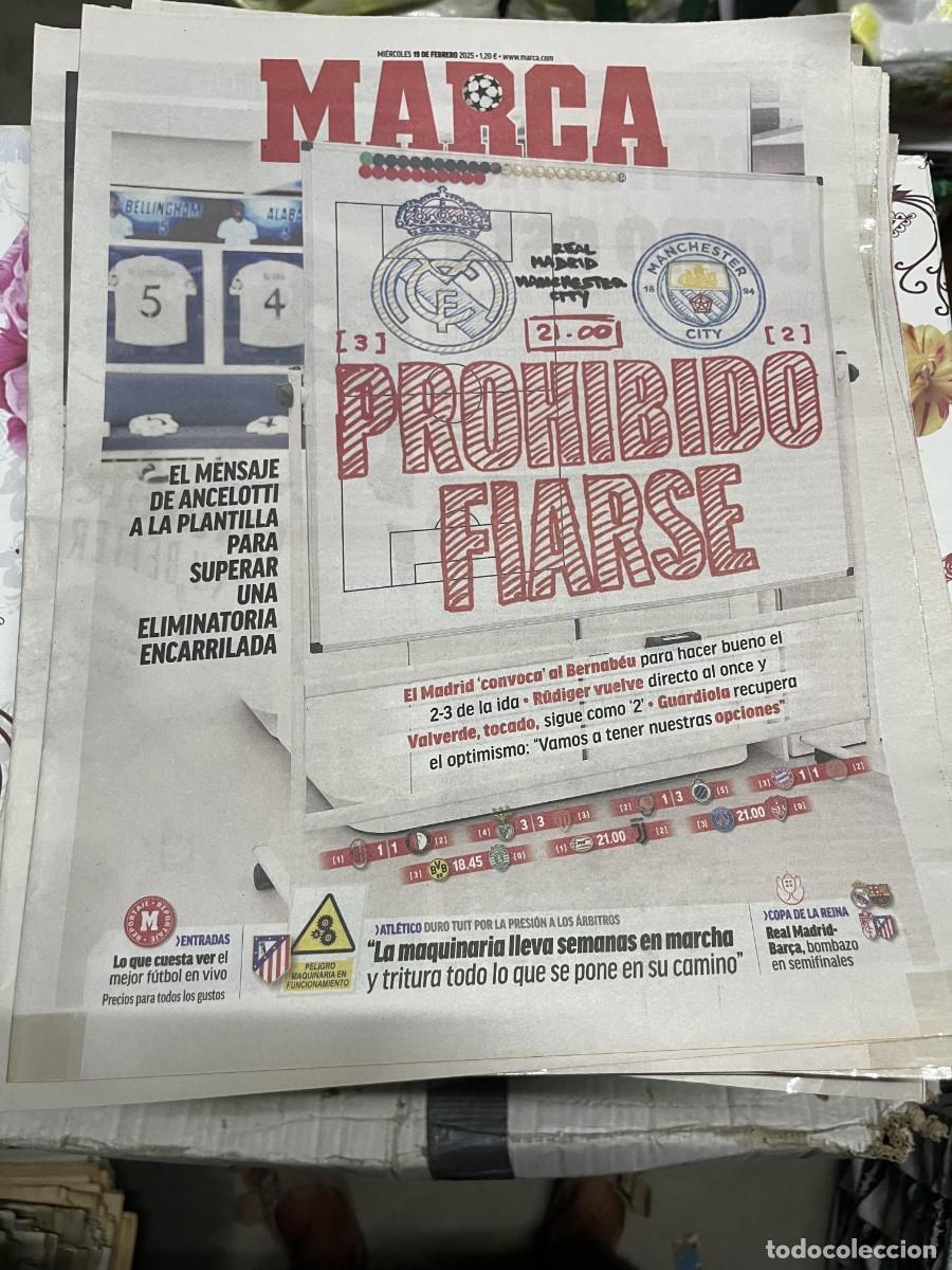 Coleccionismo deportivo: MARCA (19-2-2025) HOY CHAMPIONS REAL MADRID MANCHESTER CITY MILAN 1-1 FEYENOORD BENFICA 3-3 MONACO