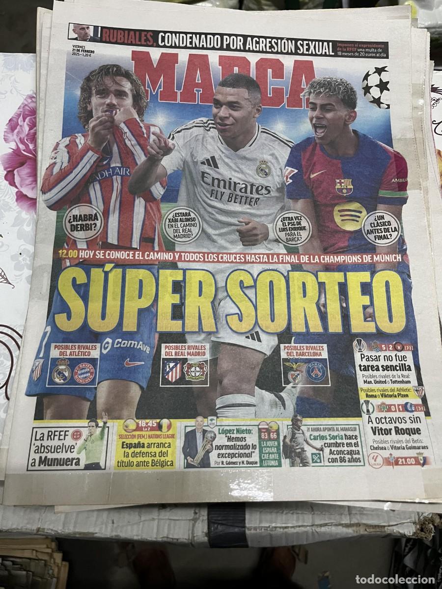 Coleccionismo deportivo: MARCA (21-2-2025) RUBIALES CONDENADO SORTEO CHAMPIONS R.SOCIEDAD 5-2 MIDTJYLLAND BETIS 0-1 KAA GENT