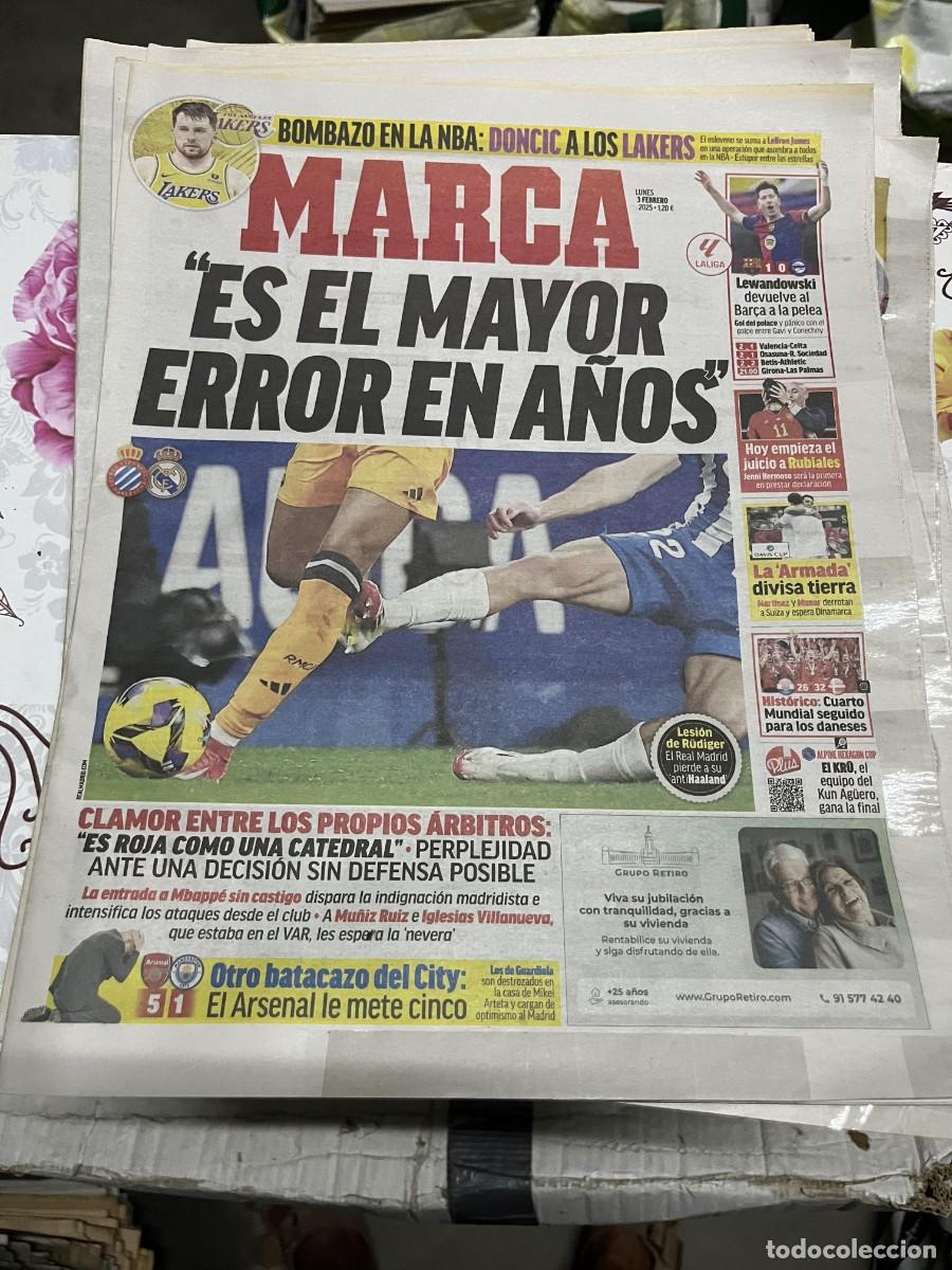 Coleccionismo deportivo: MARCA (3-2-2025) ROJA ESPANYOL 1-0 REAL MADRID FICHAJE DONCIC LAKERS BARCELONA 1-0 ALAVES