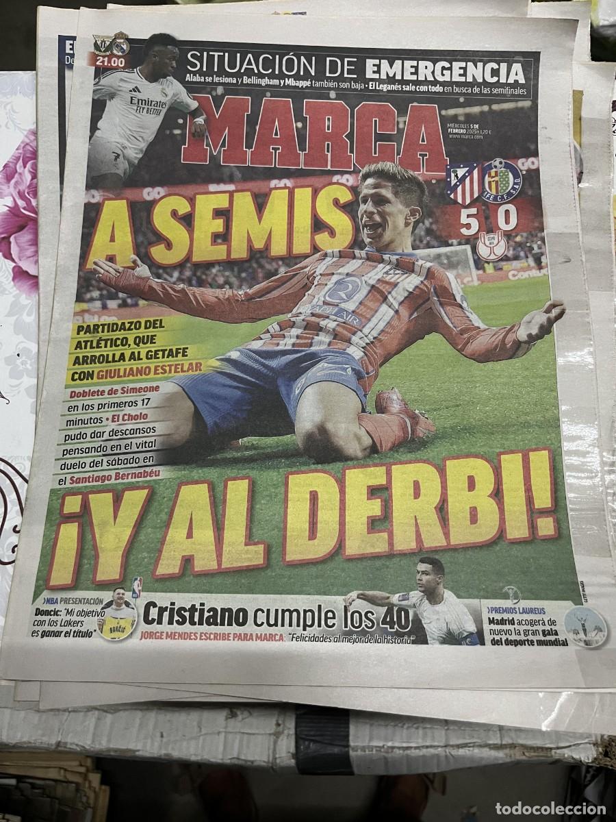 Coleccionismo deportivo: MARCA (5-2-2025) COPA ATLETICO MADRID 5-0 GETAFE HOY LEGANES REAL MADRID VINICIUS