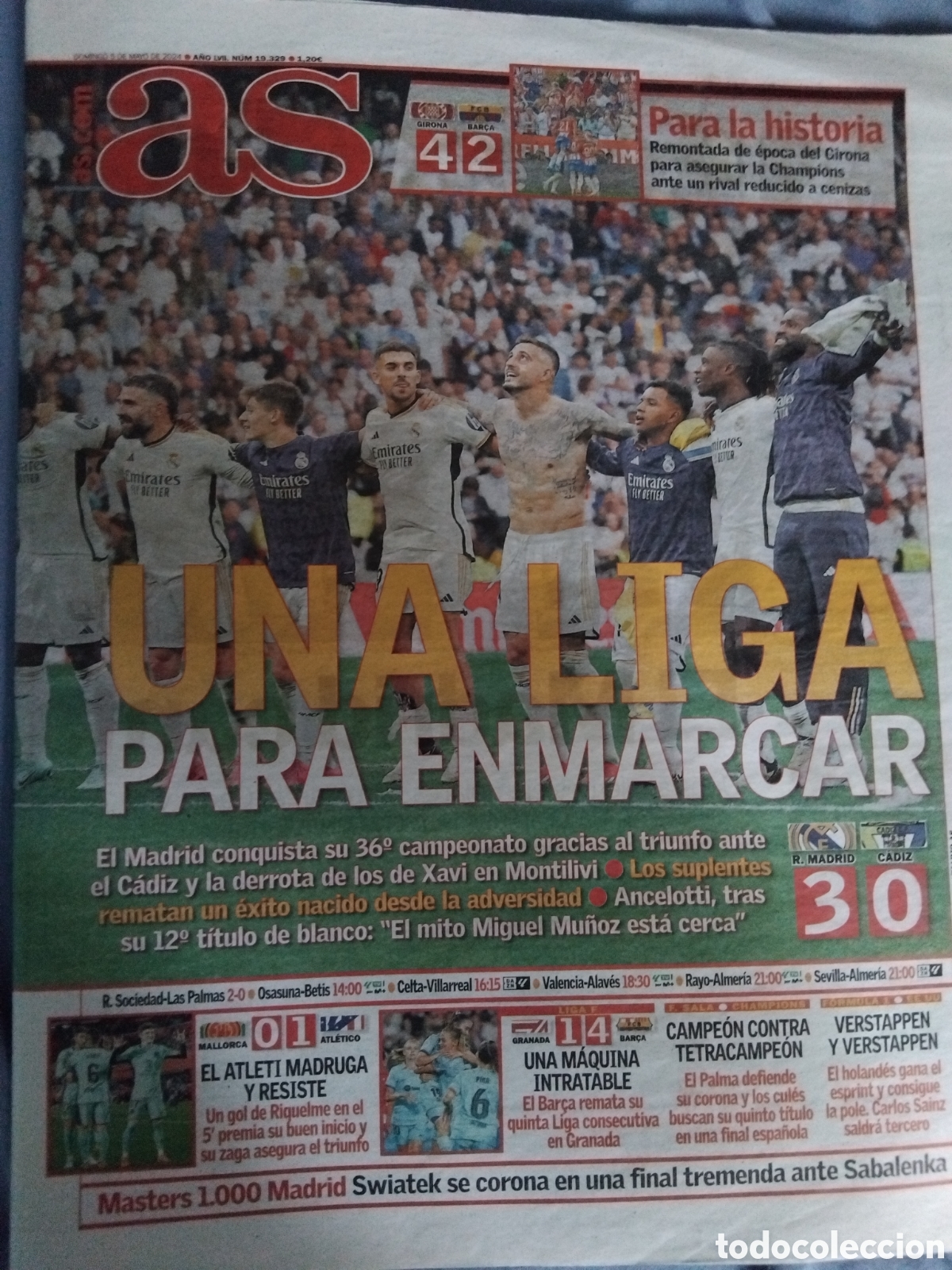 Coleccionismo deportivo: AZPeriodico R.Madrid campe&oacute;n liga 36. A&ntilde;o 2024