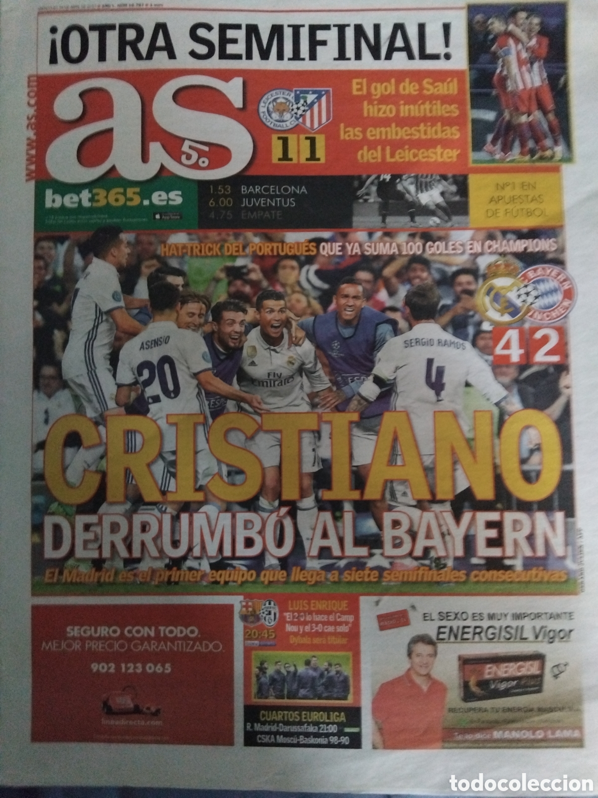 Coleccionismo deportivo: AZ periodico R.Madrid semifinalista Champions 2017