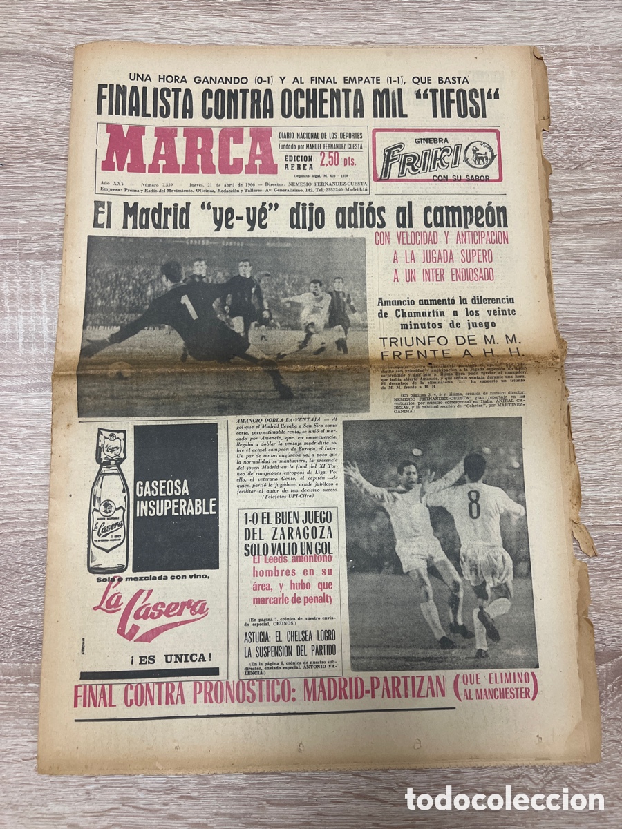 Coleccionismo deportivo: MARCA 7559 ( 21-04-1966 ) REAL ZARAGOZA LEEDS COPA FERIAS REAL MADRID INTER SEMIFINAL COPA EUROPA
