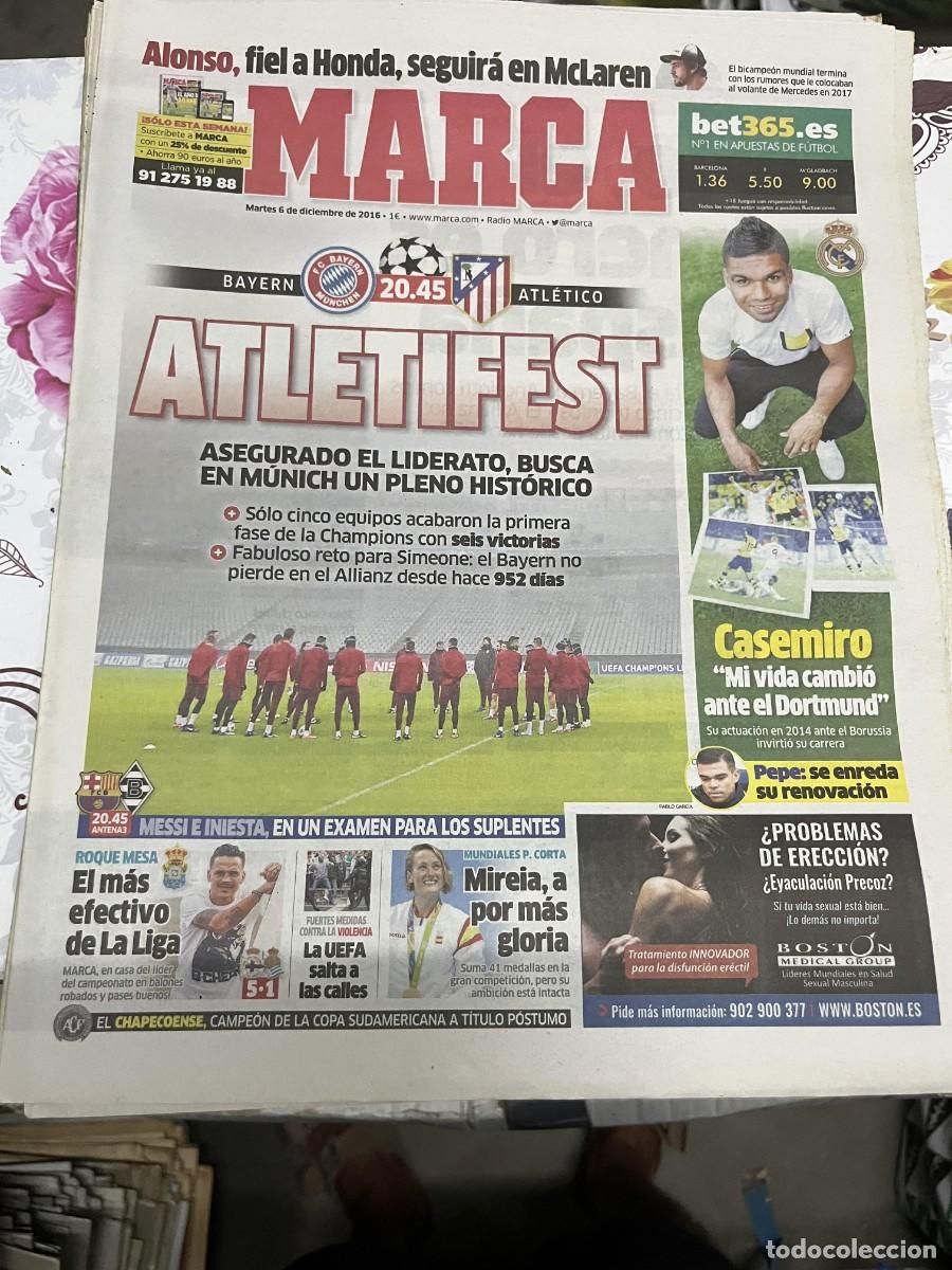 Coleccionismo deportivo: MARCA (6-12-2016) HOY CHAMPIONS BAYERN MUNCHEN ATLETICO MADRID CASEMIRO BARCELONA MONCHENGLADBACH