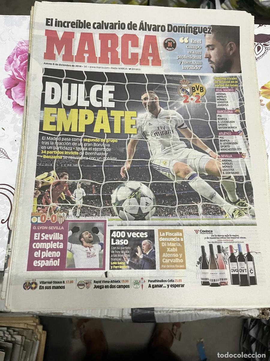 Coleccionismo deportivo: MARCA (8-12-2016) CHAMPIONS REAL MADRID 2-2 DORTMUND LYON 0-0 SEVILLA BENZEMA