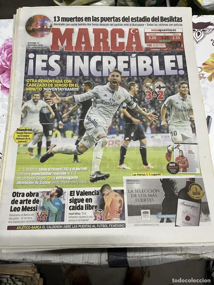 Coleccionismo deportivo: MARCA (11-12-2016) OSASUNA 0-3 BARCELONA REAL MADRID 3-2 DEPORTIVO CORU&Ntilde;A ATENTADO BESIKTAS BURSAPOR