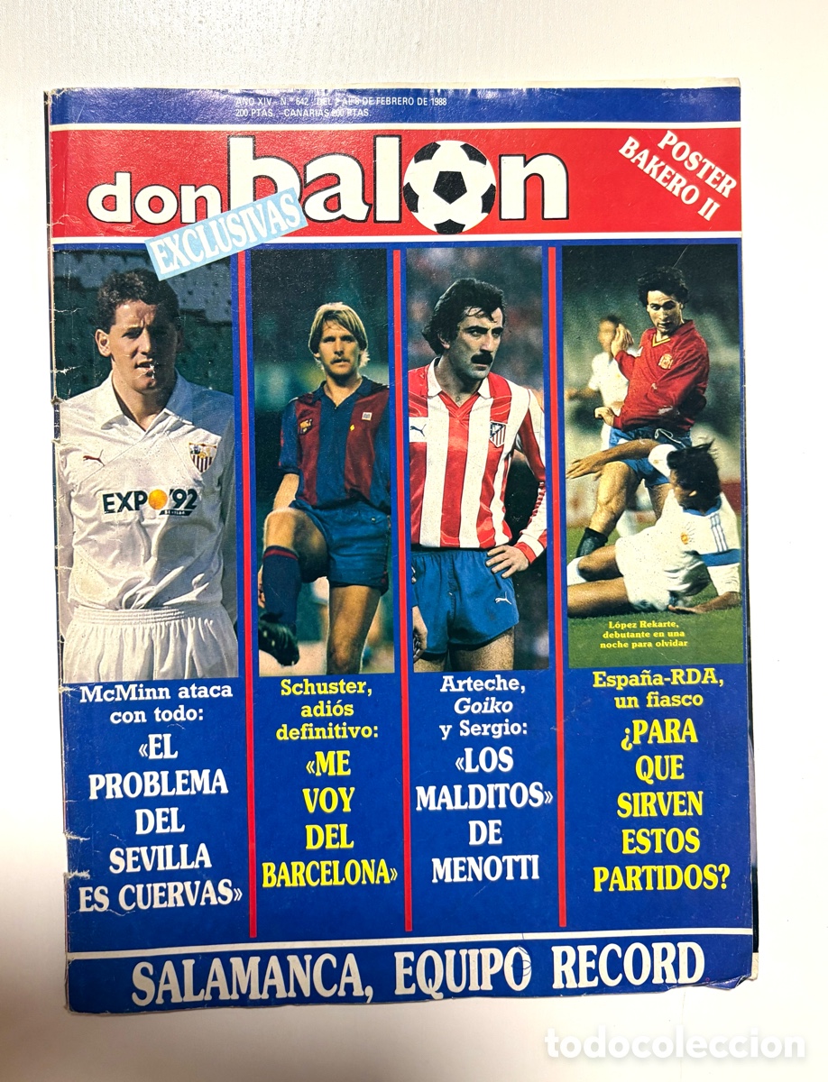 Coleccionismo deportivo: Revista Don Bal&oacute;n N&ordm; 642 (1988) - Portada Schuster F.C. Barcelona / Adidas Azteca
