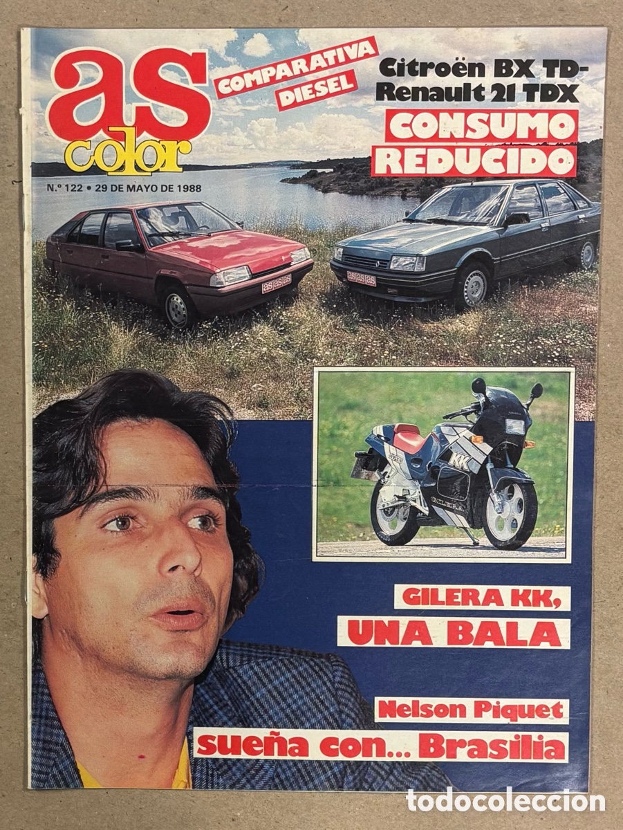 Coleccionismo deportivo: AS COLOR N&deg; 122 (1988). DAVID RUSSELL, NELSON PIQUET, CITROEN BX TD Vs RENAULT 21 TDX, GILERA KK