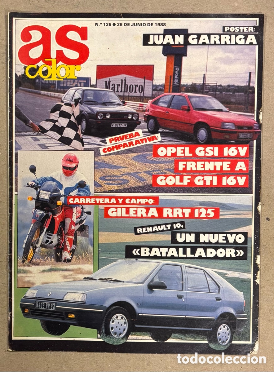 Coleccionismo deportivo: AS COLOR N&deg; 126 (1988). P&Oacute;STER DE JUAN GARRIGA, KADETT GSI 16V vs GOLF GTI 16v, GILERA RRT 125,&hellip;