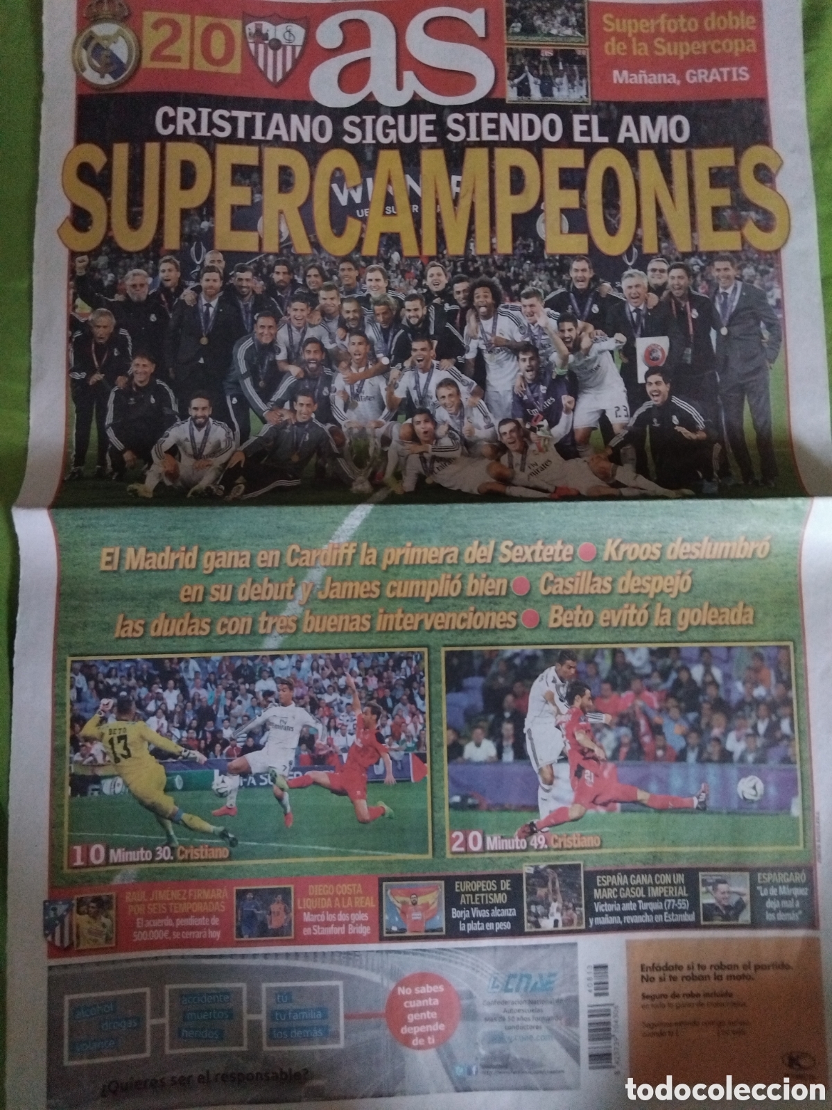 Coleccionismo deportivo: Gr Periodico R.Madrid campe&oacute;n sup.europa 2014