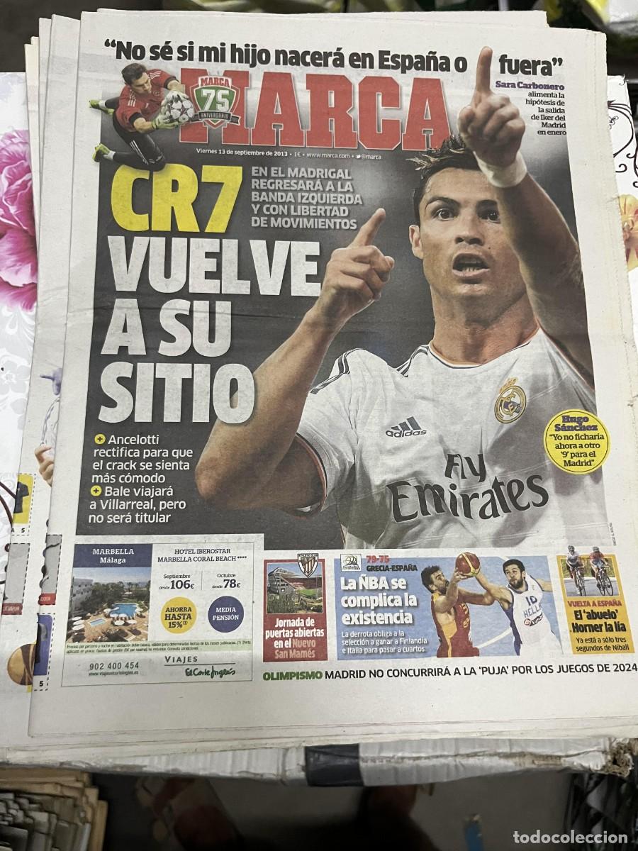 Coleccionismo deportivo: MARCA (13-9-2013) CR7 CRISTIANO RONALDO REAL MADRID HUGO SANCHEZ BALONCESTO GRECIA 79-75 ESPA&Ntilde;A