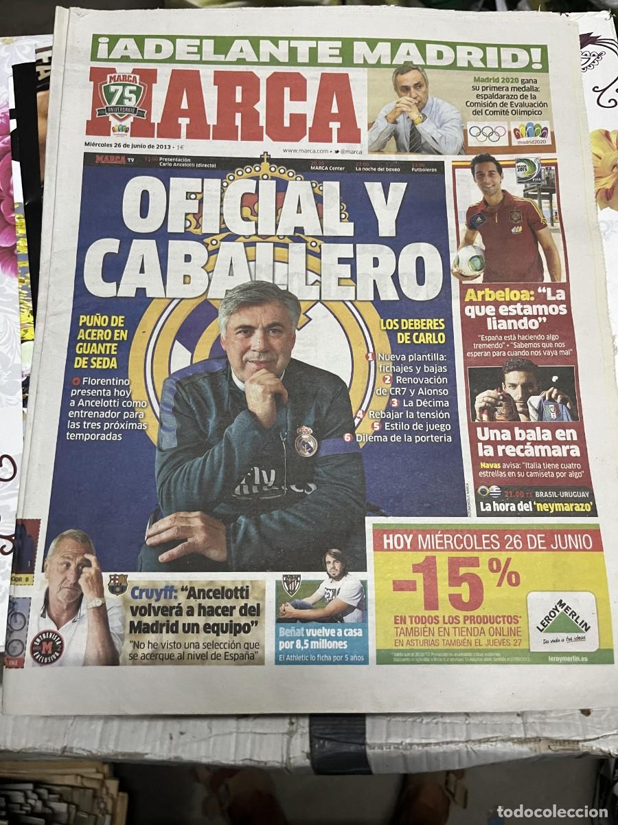 Coleccionismo deportivo: MARCA (26-6-2013) ANCELOTTI ENTRENADOR REAL MADRID ARBELOA MADRID 2020 JESUS NAVAS CRUYFF