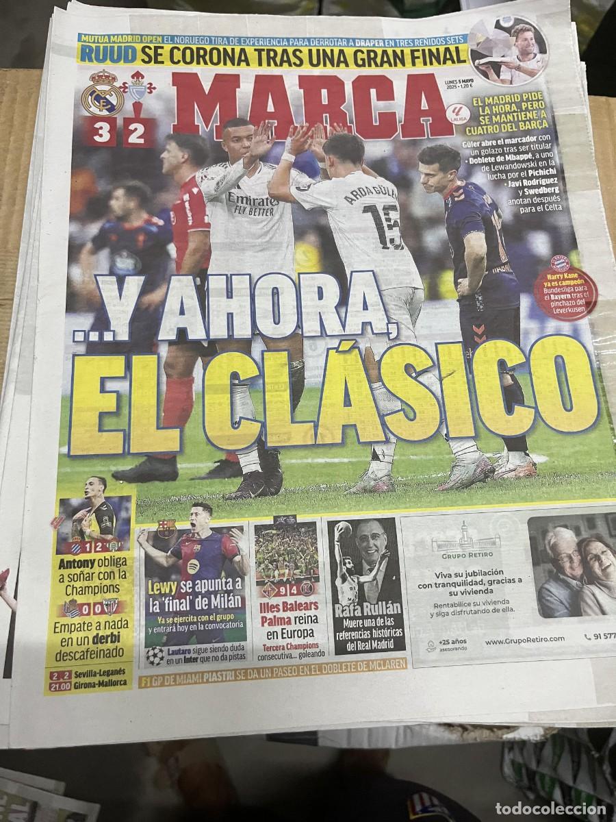 Coleccionismo deportivo: MARCA (5-5-2025) REAL MADRID 3-2 CELTA VIGO JORNADA LIGA RUUD CAMPEON TENIS MUTUA MADRID OPEN