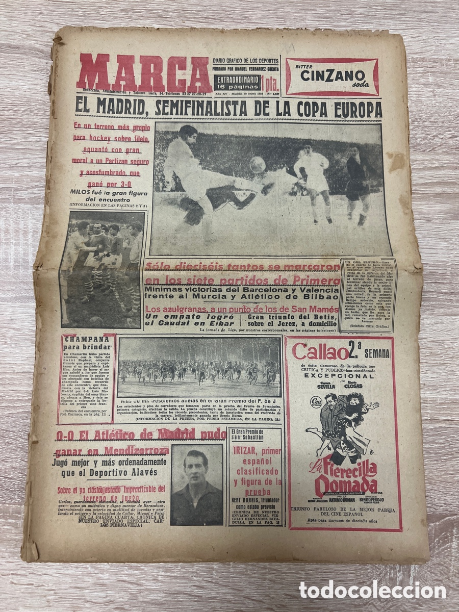 Coleccionismo deportivo: MARCA N&ordm; 4107 / 30-01-1965 ) PARTIZAN v REAL MADRID COPA EUROPA