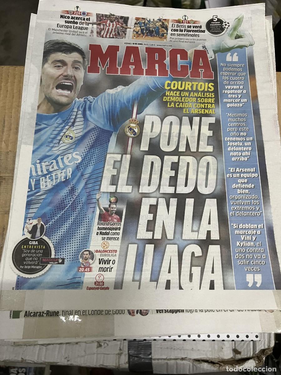 Coleccionismo deportivo: MARCA (18-4-2025) COURTOIS REAL MADRID ATHLETIC BILBAO 2-0 RANGERS JAGIELLONIA 1-1 BETIS