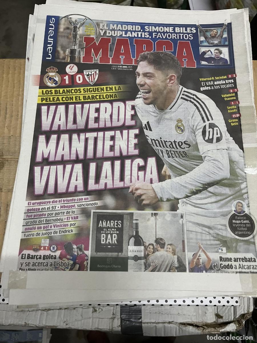 Coleccionismo deportivo: MARCA (21-4-2025) JORNADA LIGA REAL MADRID 1-0 ATHLETIC BILBAO VALVERDE SIMONE BILES DUPLANTIS