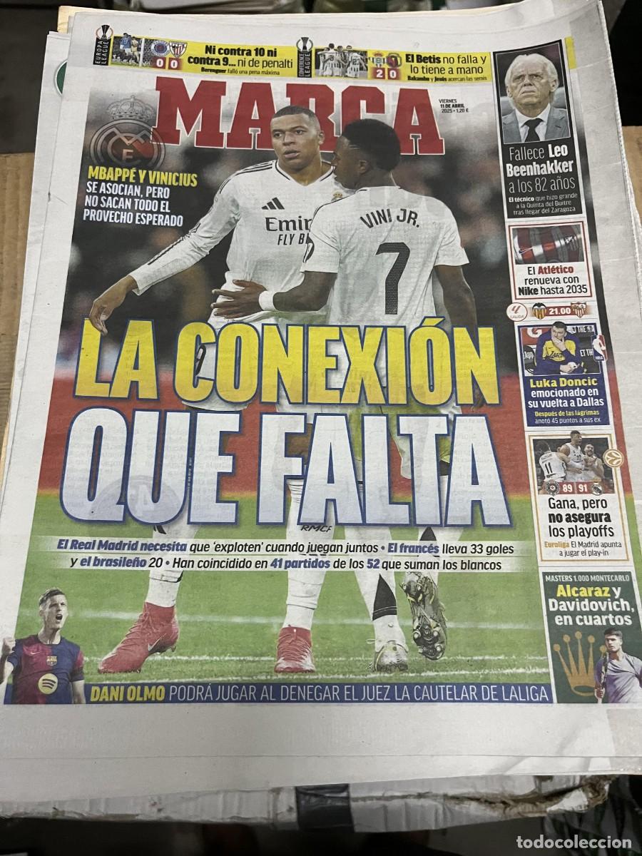 Coleccionismo deportivo: MARCA (11-4-2025) RANGERS 0-0 ATHLETIC BILBAO BETIS 2-0 JAGIELLONIA MBAPPE VINICIUS DANI OLMO
