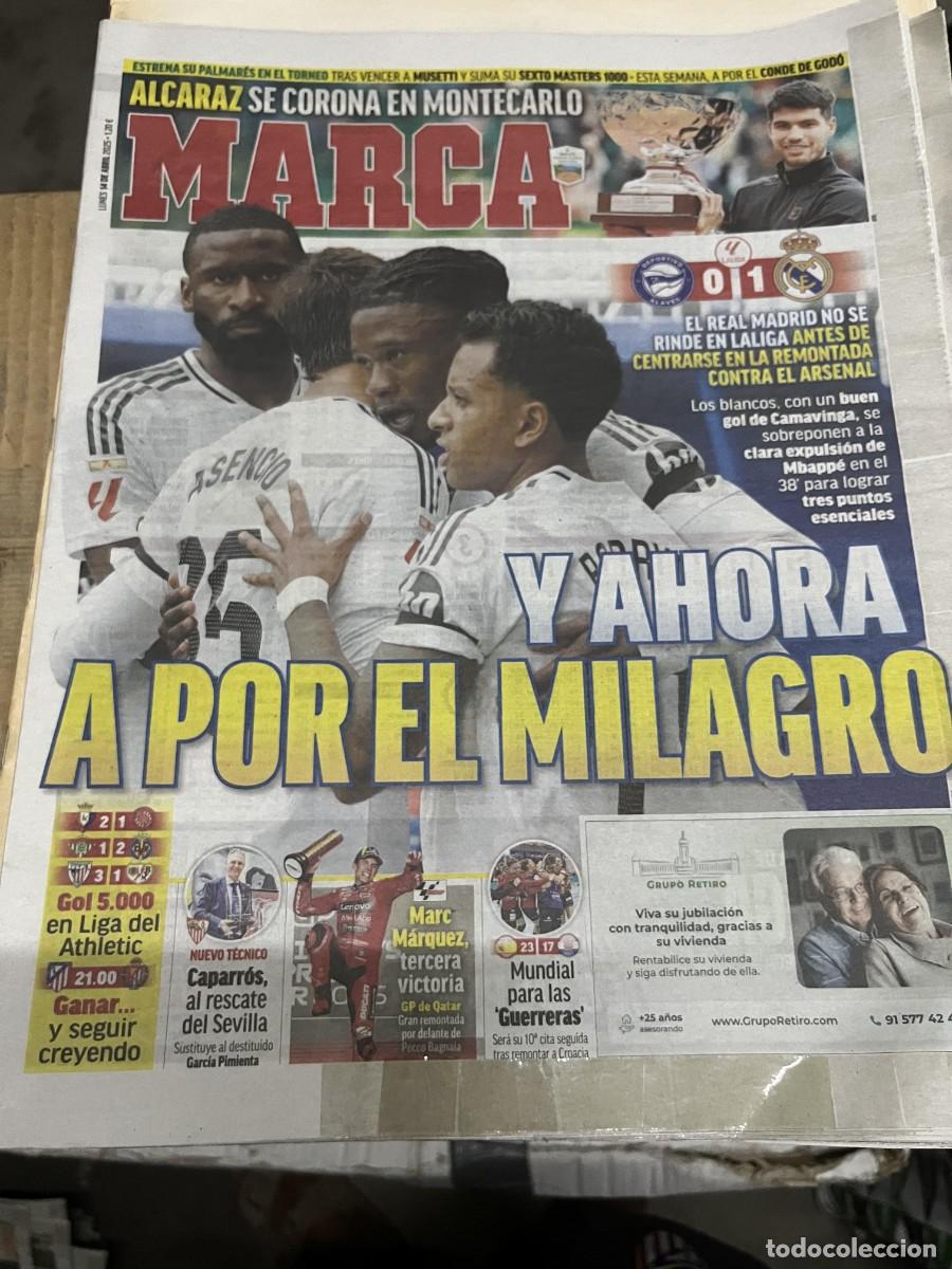 Coleccionismo deportivo: MARCA(14-4-2025)JORNADA LIGA ALAVES 0-1 REAL MADRID CAMPEON ALCARAZ MONTECARLO MARC MARQUEZ CAPARROS