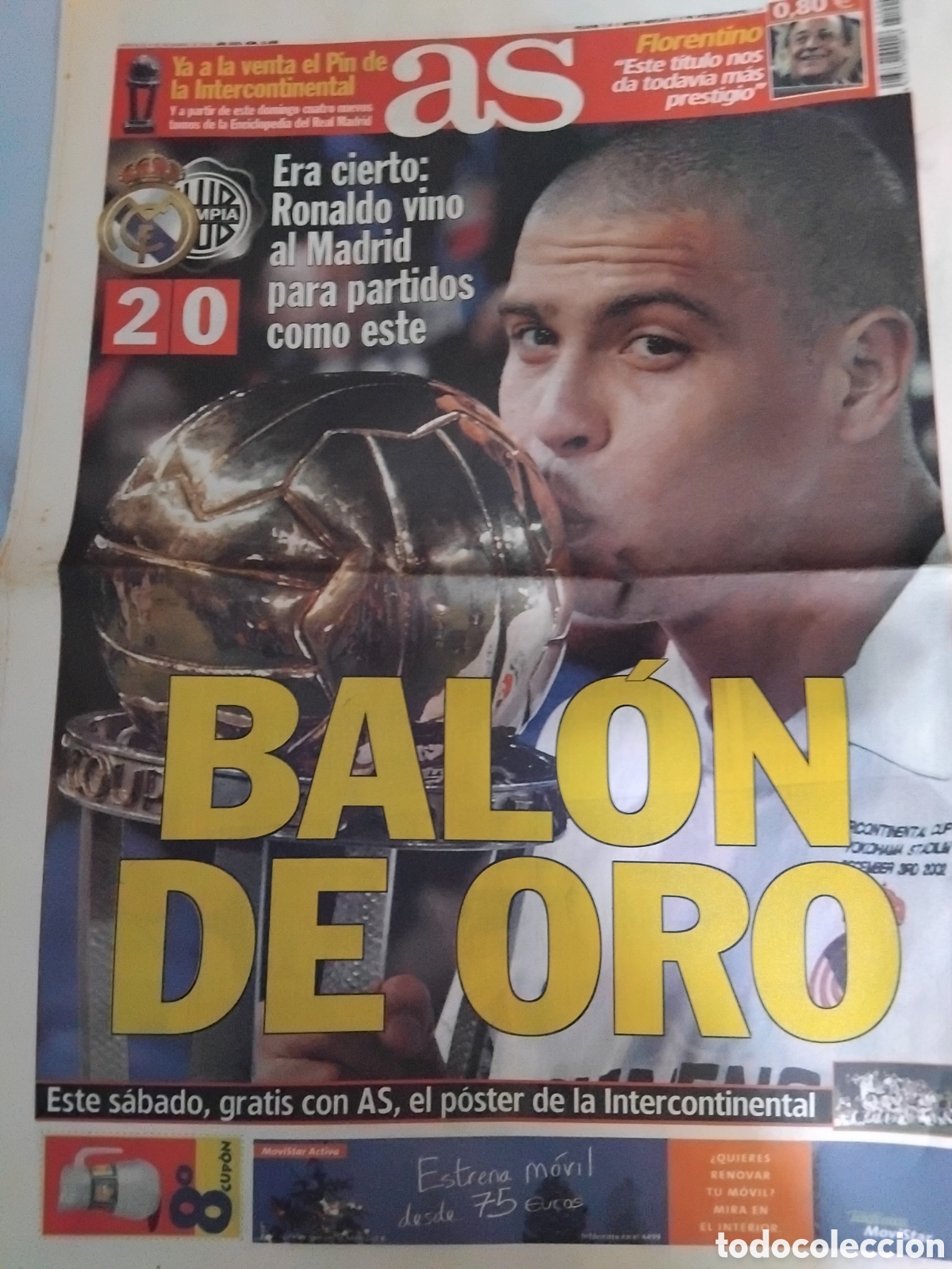 Coleccionismo deportivo: Az Periodico R.Madrid intercontinental 2002