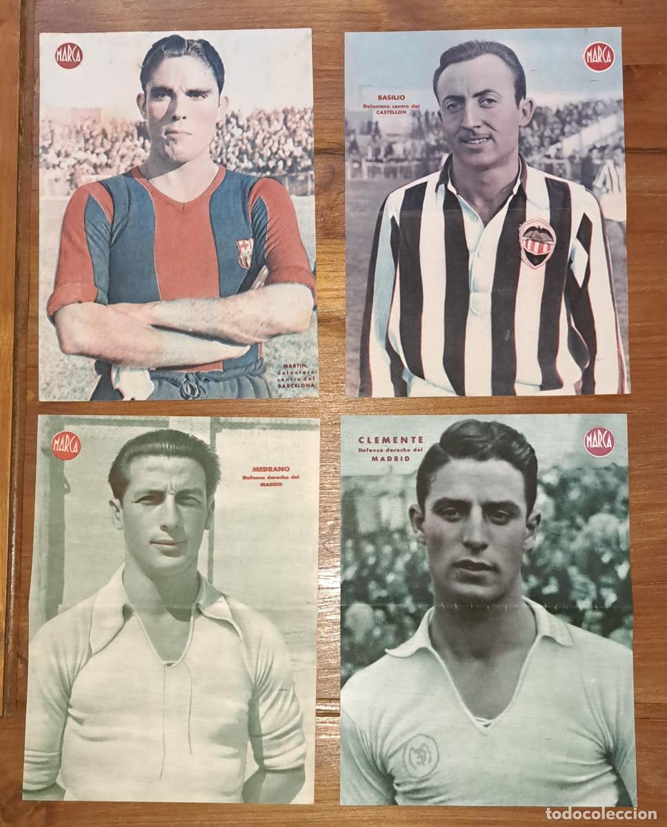 Coleccionismo deportivo: LOTE 4 L&Aacute;MINAS MARCA - A&Ntilde;OS 40 - JUGADORES REAL MADRID - C.D. CASTELL&Oacute;N y F.C. BARCELONA