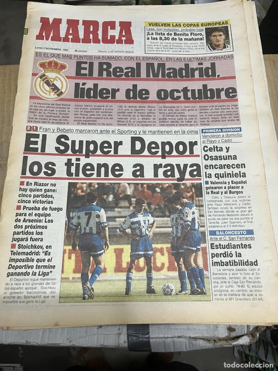 Collectionnisme sportif: MARCA (2-111992) DEPORTIVO CORU&Ntilde;A 2-1 SPORTING GIJON FRAN BEBETO REAL MADRID JORNADA LIGA