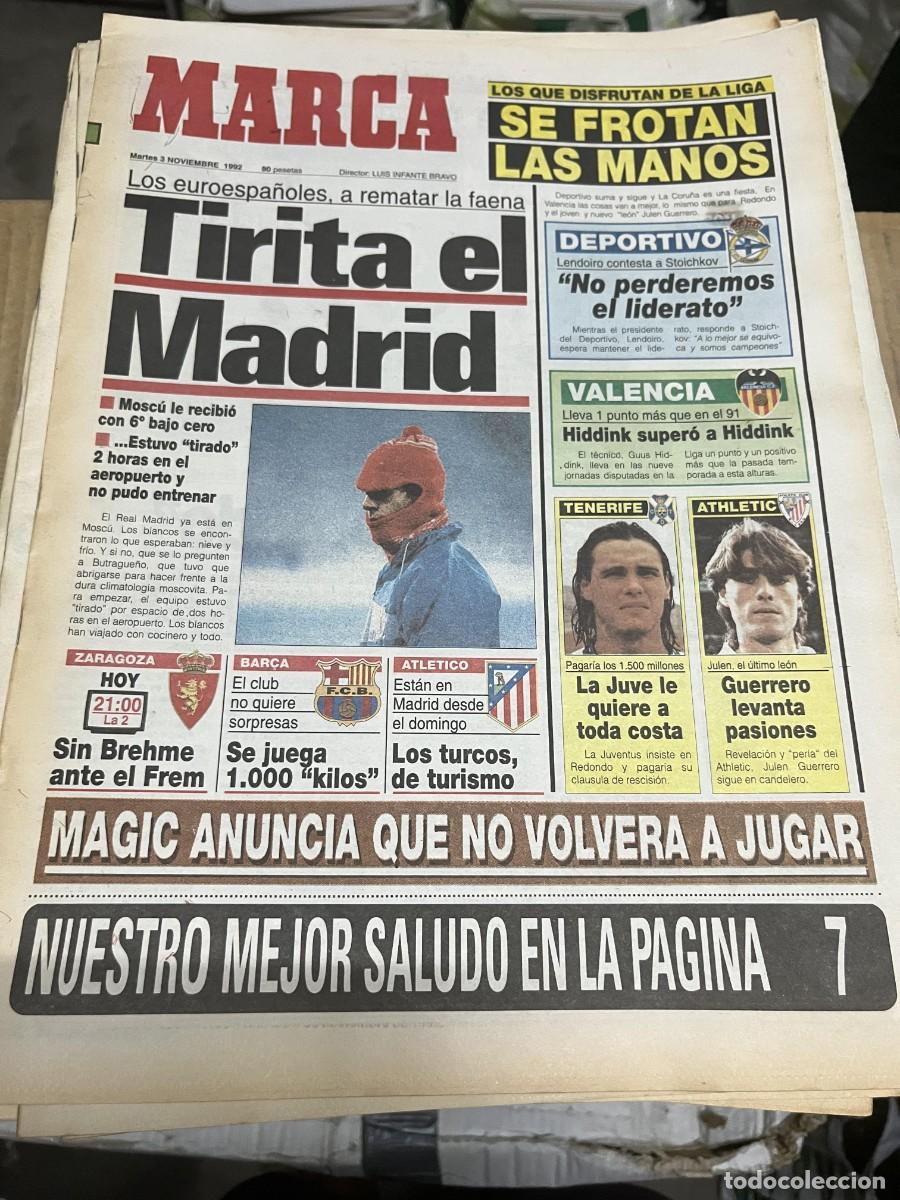 Coleccionismo deportivo: MARCA (3-11-1992) LIDER DEPORTIVO CORU&Ntilde;A VALENCIA HIDDINK ZARAGOZA FREM MAGIC JOHNSON TORPEDO MOSCU