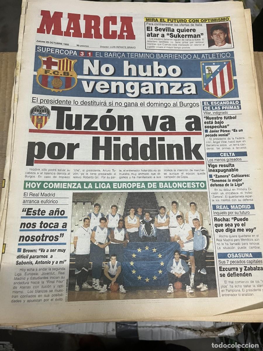 Coleccionismo deportivo: MARCA (29-10-1992) FINAL SUPERCOPA BARCELONA 3-1 ATLETICO MADRID VALENCIA TUZON HIDDINK