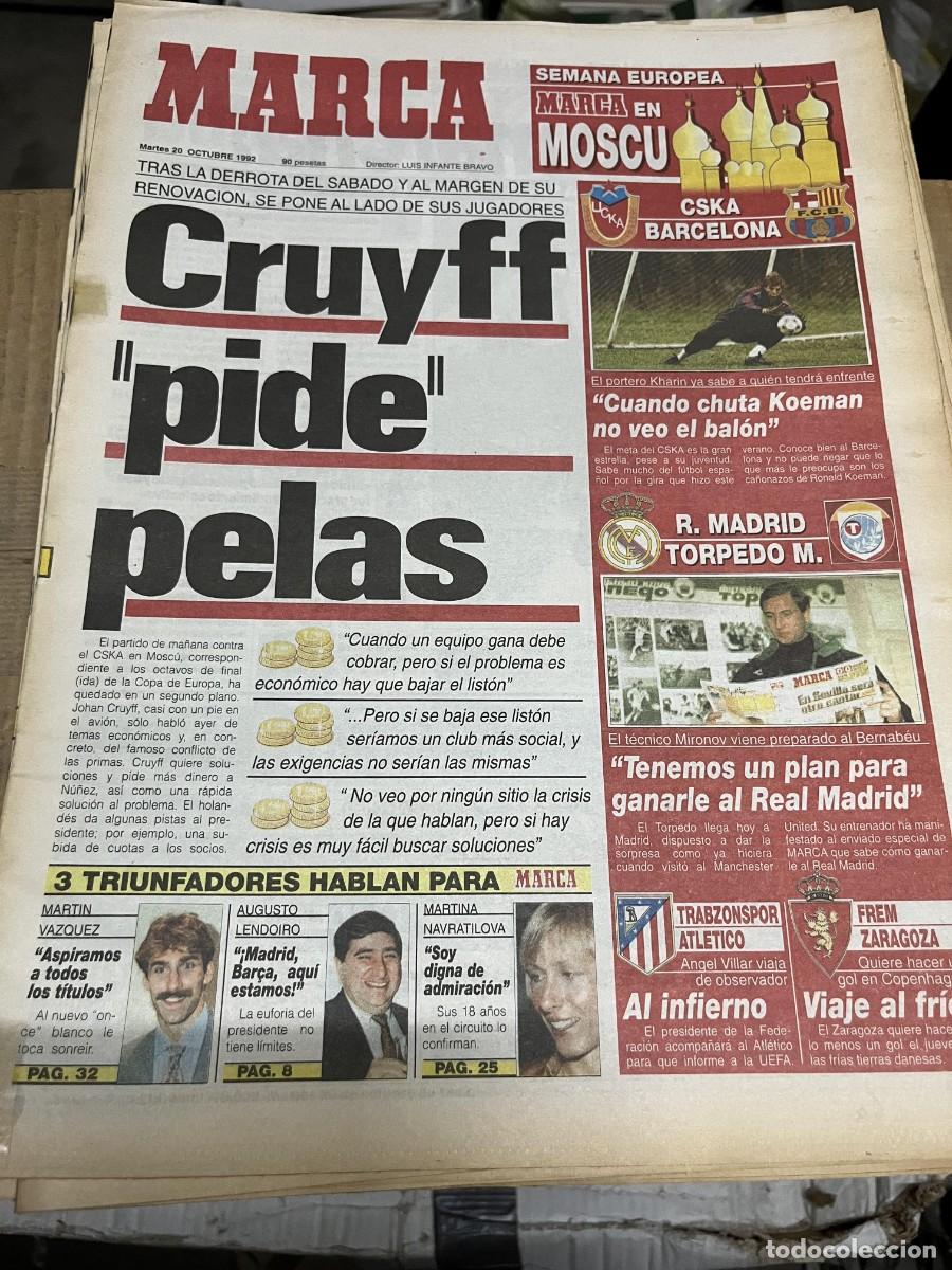 Coleccionismo deportivo: MARCA (20-10-1992) JOHAN CRUYFF REAL MADRID TORPEDO MOSCU BARCELONA CSKA MIRONOV TRABZONSPOR ATLETIC