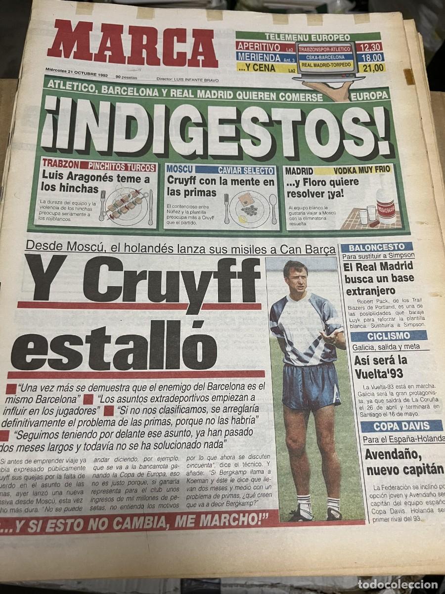 Coleccionismo deportivo: MARCA (21-10-1992) CRUYFF CSKA MOSCU BARCELONA REAL MADRID TORPEDO TRABZONSPOR ATLETICO TUZON