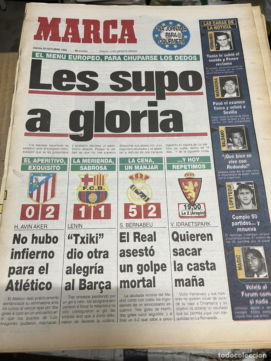 Coleccionismo deportivo: MARCA (22-10-1992) TRABZONSPOR 0-2 ATLETICO REAL MADRID 5-2 TORPEDO MOSCU CSKA 1-1 BARCELONA FREM