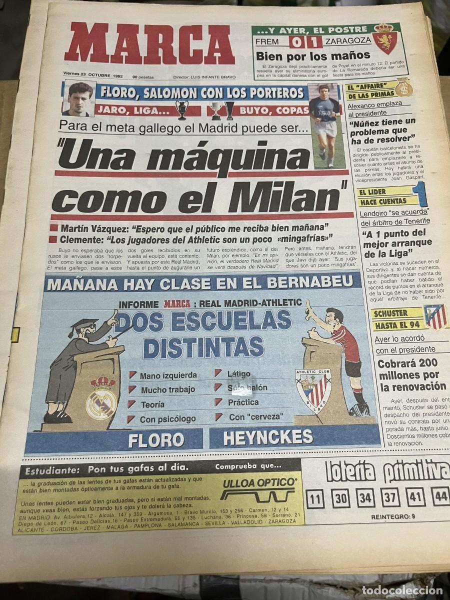 Coleccionismo deportivo: MARCA (23-10-1992) JARO BENITO FLORO REAL MADRID JUANMA LOPEZ ATLETICO MADRID FREM 0-1 ZARAGOZA