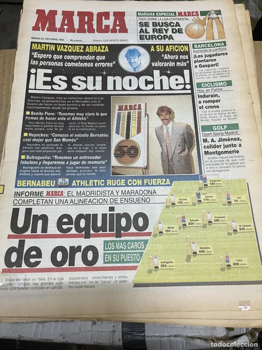 Coleccionismo deportivo: MARCA (24-10-1992) MARTIN VAZQUEZ HOY REAL MADRID ATHLETIC BILBAO CICLISMO INDURAIN
