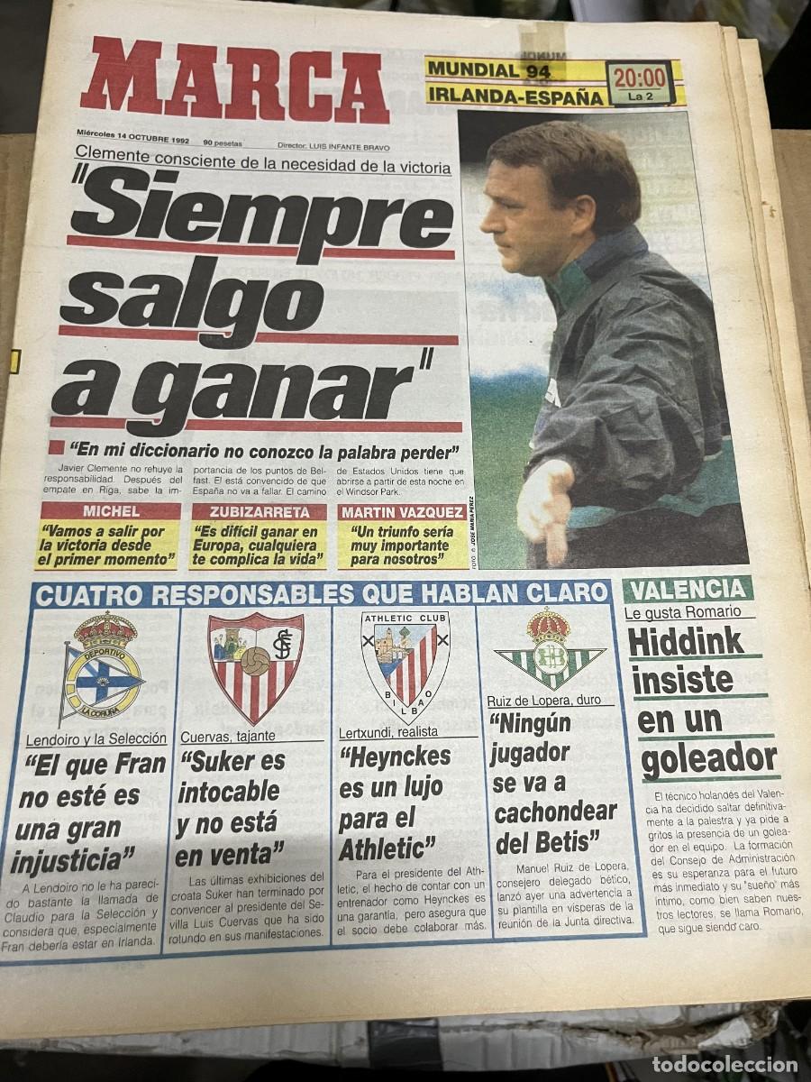 Coleccionismo deportivo: MARCA (14-10-1992) JAVIER CLEMENTE VALENCIA HIDDINK ATHLETIC BILBAO LERTXUNDI
