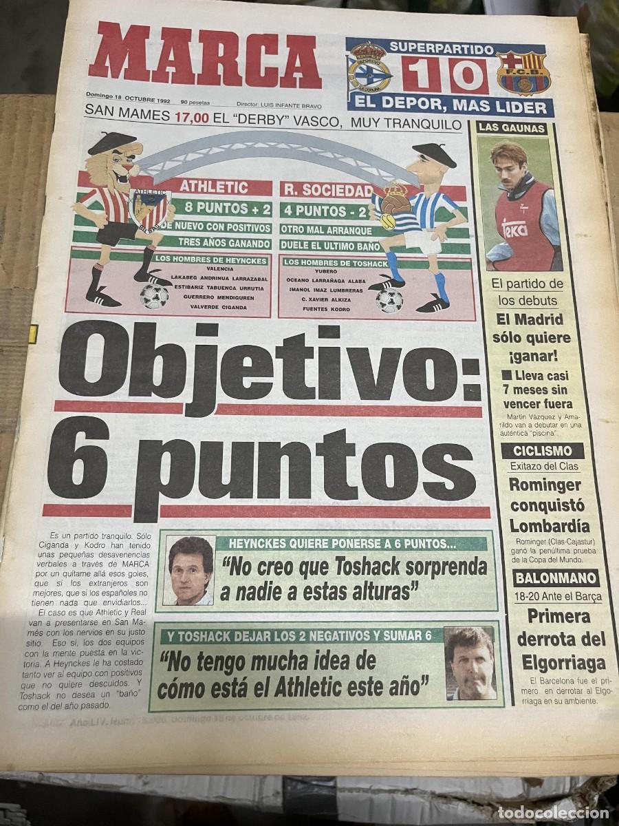 Collectionnisme sportif: MARCA (18-10-1992) HOY DERBI ATHLETIC BILBAO REAL SOCIEDAD LIDER DEPORTIVO CORU&Ntilde;A 1-0 BARCELONA
