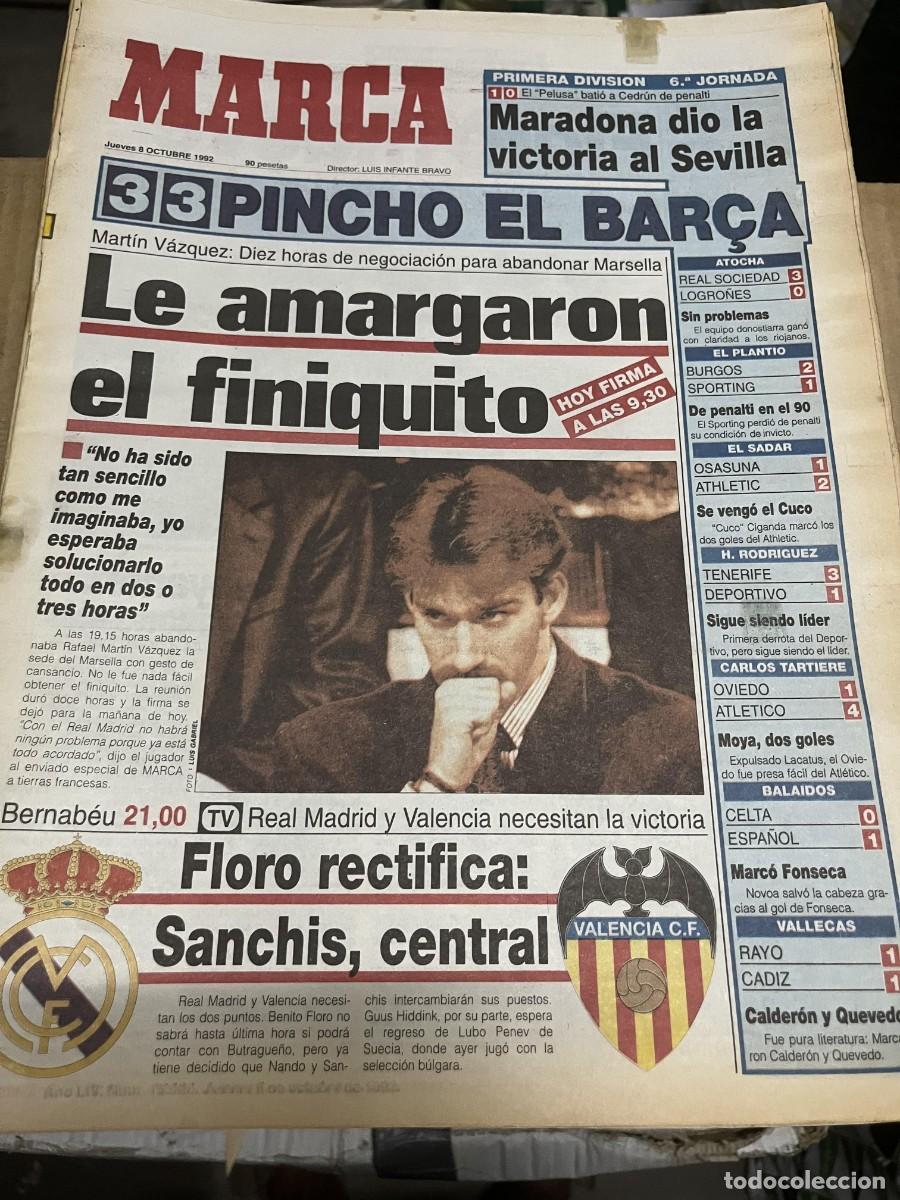 Coleccionismo deportivo: MARCA (8-10-1992) MARADONA SEVILLA 1-0 ZARAGOZA FICHAJE MARTIN VAZQUEZ REAL MADRID