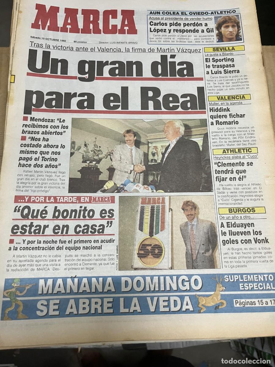 Coleccionismo deportivo: MARCA (10-10-1992) MARTIN VAZQUEZ REAL MADRID MENDOZA CARLOS OVIEDO ATLETICO ELDUAYEN BURGOS