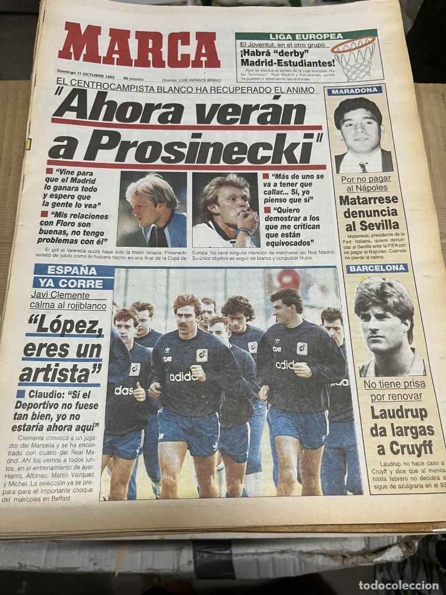 Coleccionismo deportivo: MARCA (11-10-1992) MARTIN VAZQUEZ PROSINECKI REAL MADRID ESTUDIANTES MARADONA LAUDRUP CRUYFF